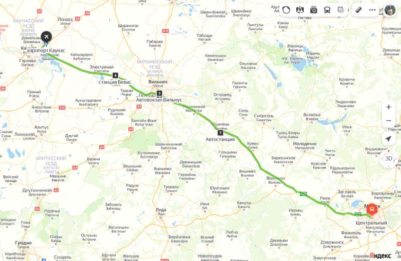 маршрут автобуса Минск - Каунас аэропорт