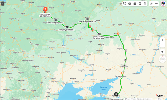 маршрут автобуса Минск - Краснодар