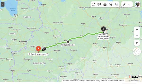 Минск - Москва карта