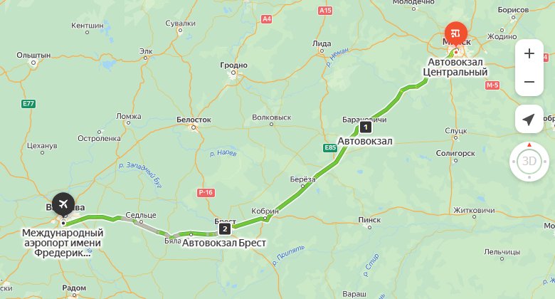 маршрут автобуса Минск - Варшава Шопена