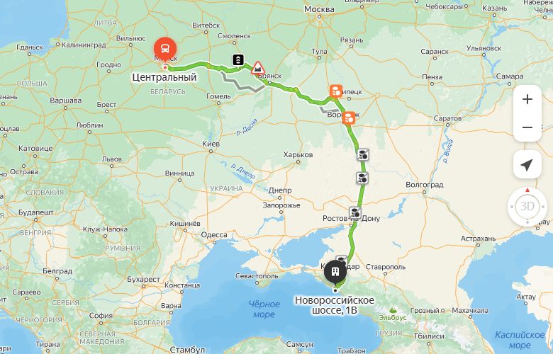 маршрут автобуса Минск - Джубга