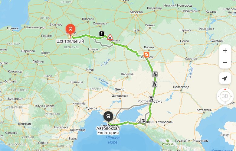 маршрут автобуса Минск - Евпатория