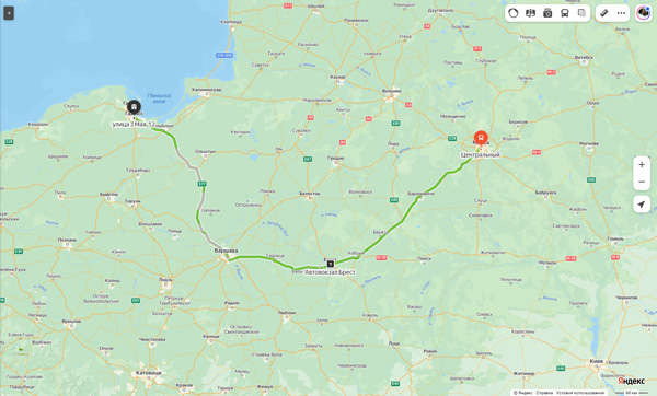 маршрут автобуса Минск - Гданьск