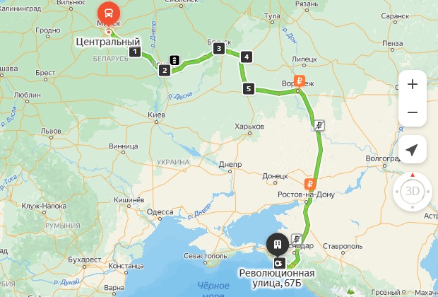 маршрут автобуса Минск – Кабардинка