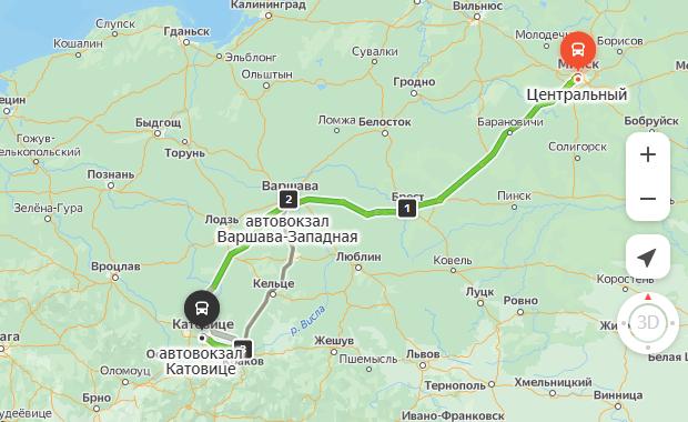 маршрут автобуса Минск Катовице