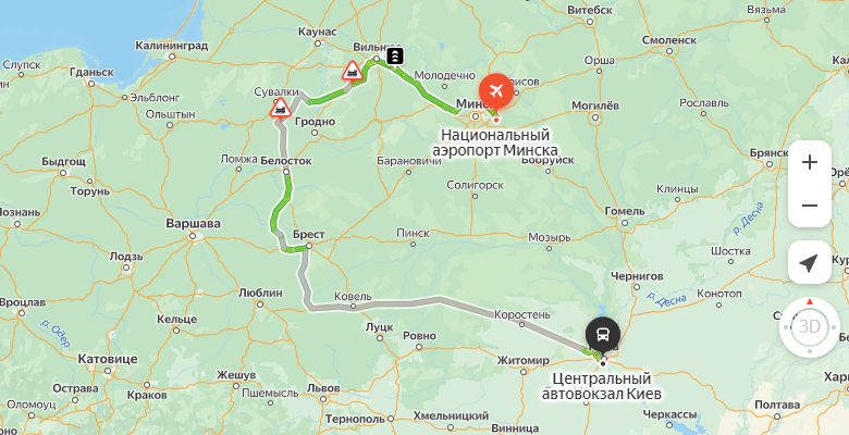маршрут автобуса Минск - Киев