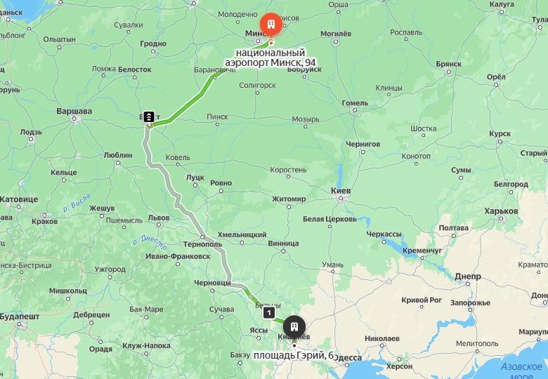 маршрут автобуса Минск – Кишинев