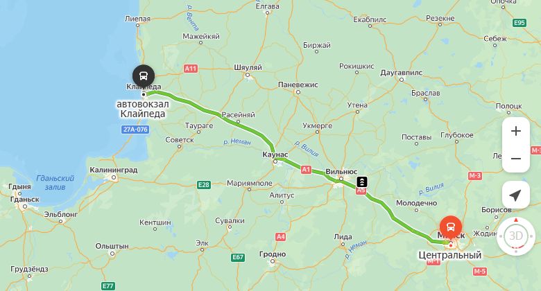маршрут автобуса Минск - Клайпеда