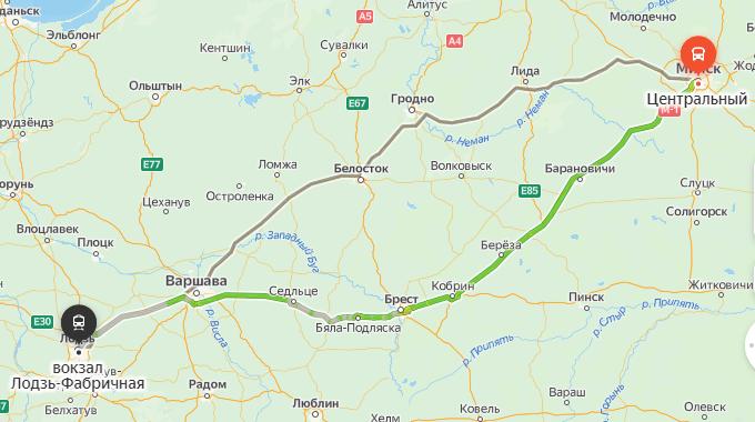 маршрут автобуса Минск - Лодзь
