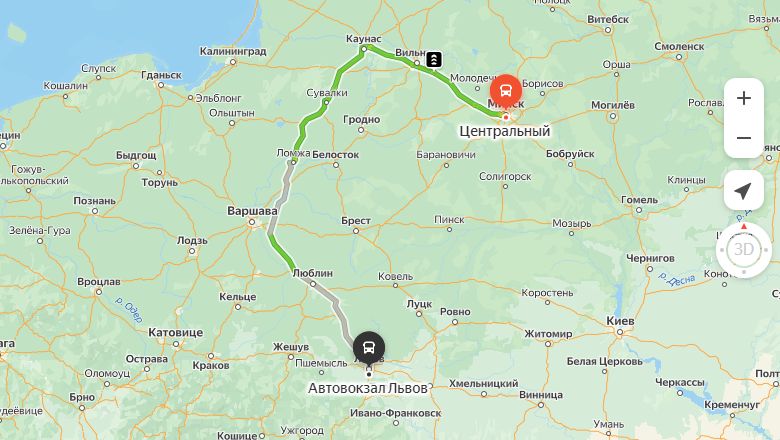 маршрут автобуса Минск - Львов