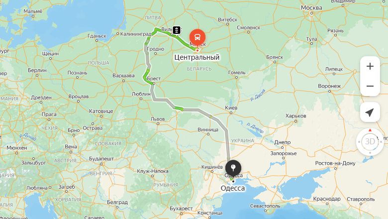 маршрут автобуса Минск - Одесса