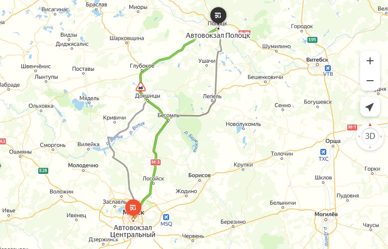 маршрут автобуса Минск - Полоцк