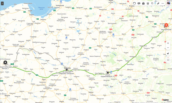 маршрут автобуса Минск - Познань