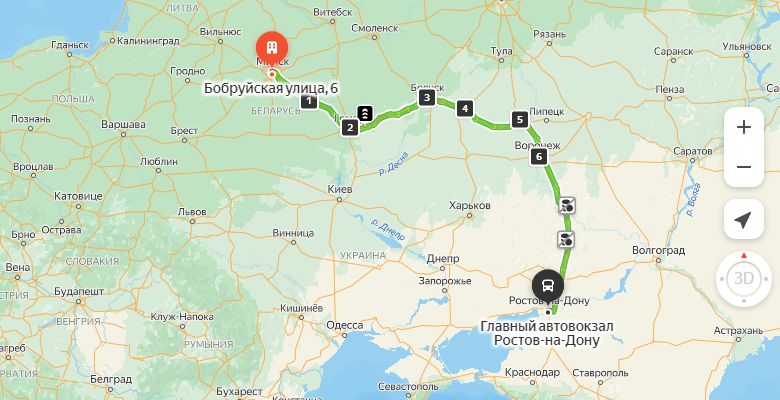 маршрут автобуса Минск - Ростов-на-Дону