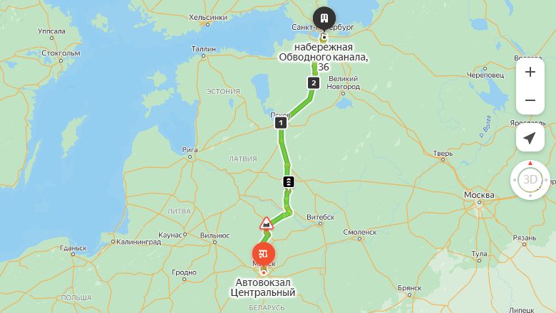 Минск - Санкт-Петербург карта