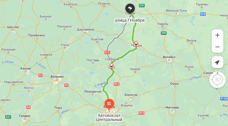 маршрут автобуса Минск - Себеж