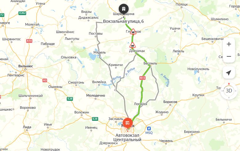 маршрут автобуса Минск - Шарковщина