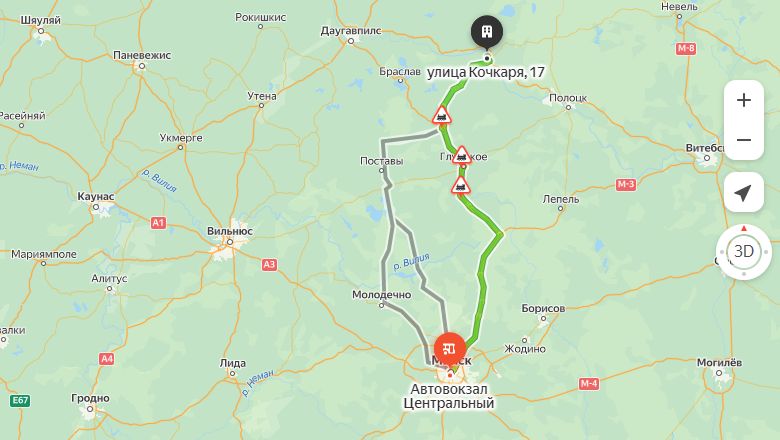 маршрут автобуса Минск - Верхнедвинск