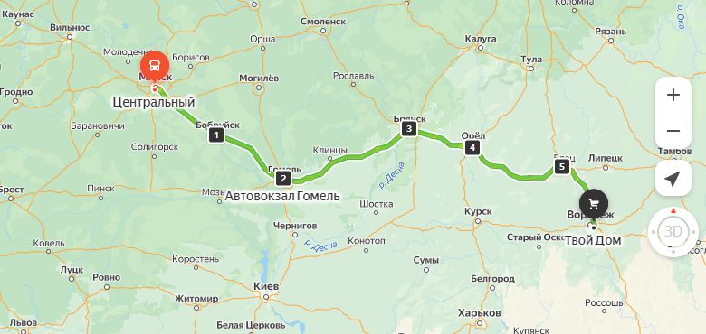 маршрут автобуса Минск - Воронеж