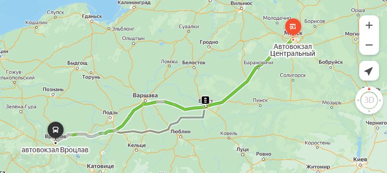 маршрут автобуса Минск - Вроцлав