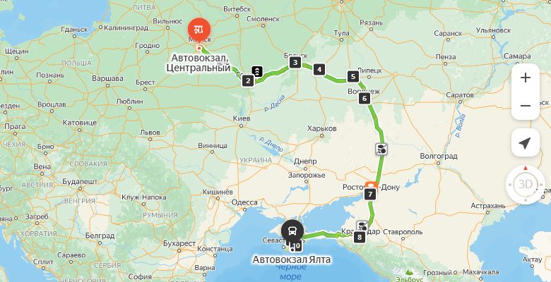 маршрут автобуса Минск - Ялта