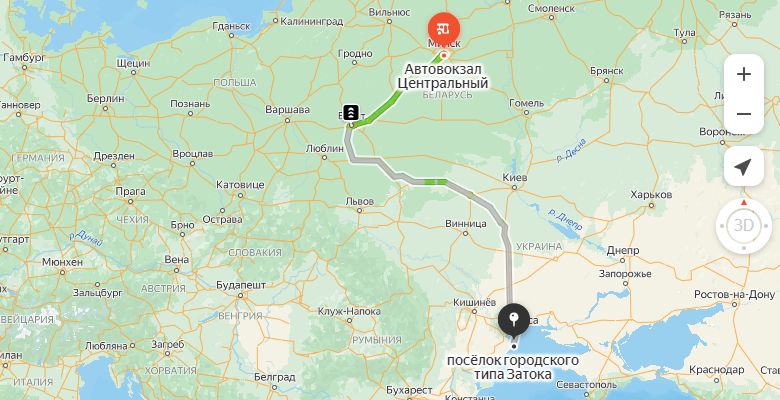 маршрут автобуса Минск - Затока