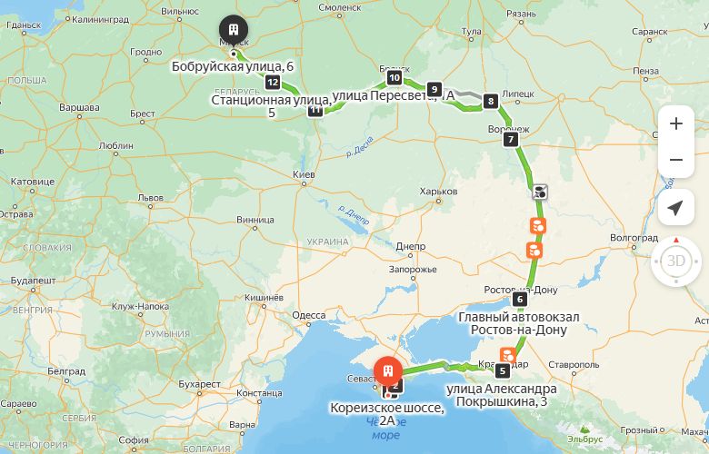 маршрут автобуса Мисхор - Минск