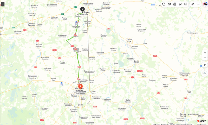 маршрут автобуса Могилёв - Орша