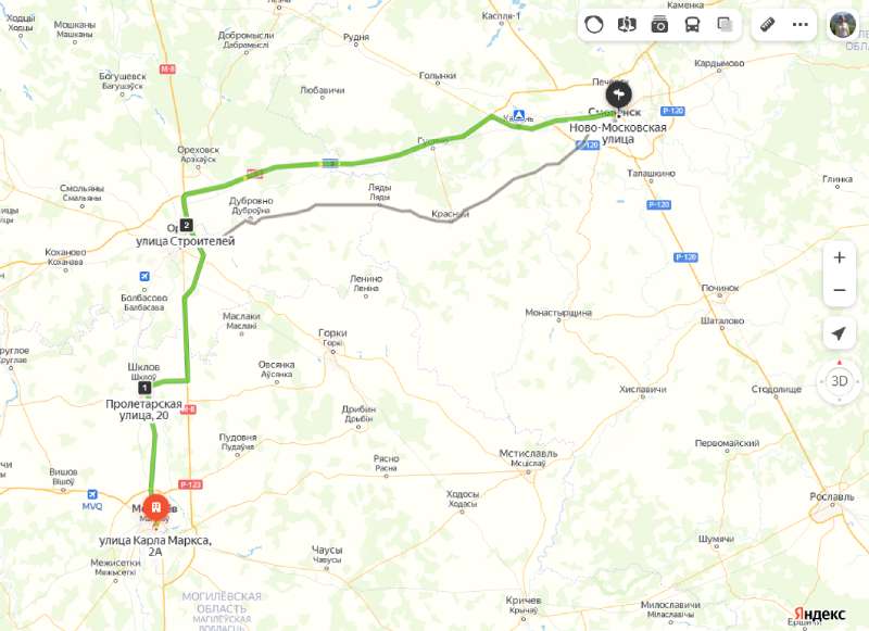 маршрут автобуса Могилёв - Смоленск