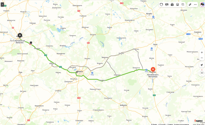 маршрут автобуса Могилёв - Вильнюс