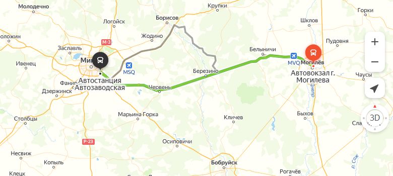 маршрут автобуса Могилёв - Минск