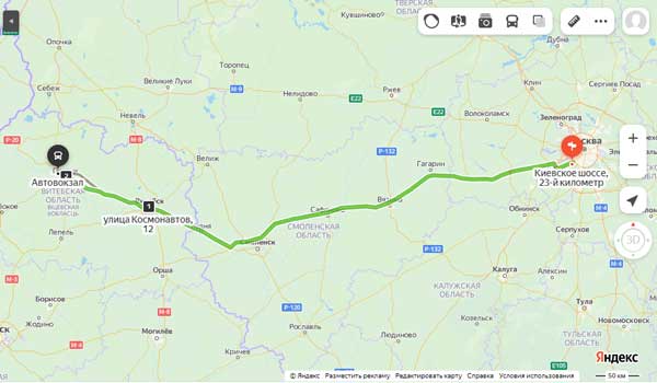 маршрут автобуса Москва - Новополоцк