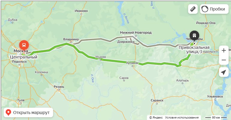 Москва - Чебоксары карта