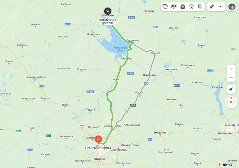 Москва - Череповец карта
