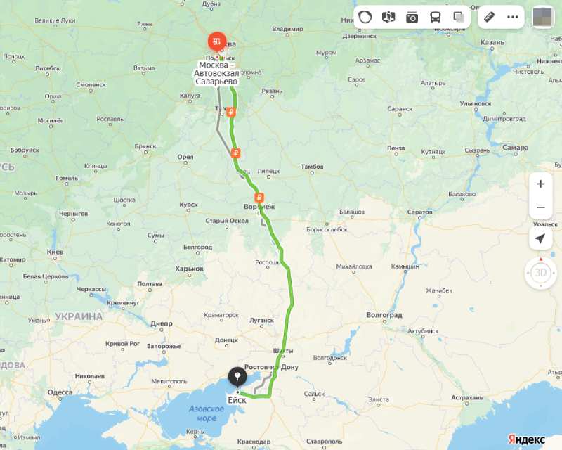 Москва - Ейск карта