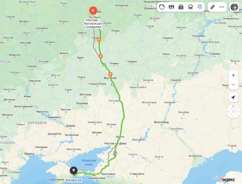 Москва - Феодосия карта