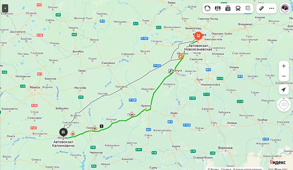 маршрут автобуса Москва Калинковичи