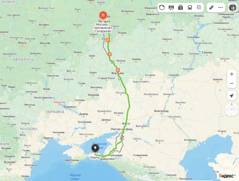 Москва - Керчь карта