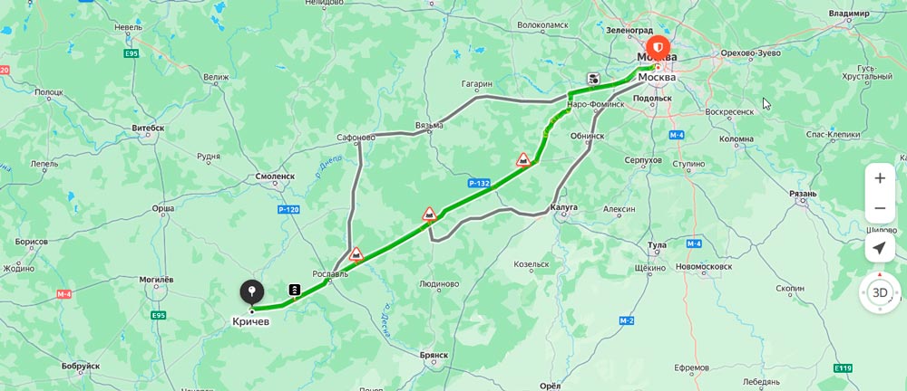Москва - Кричев карта