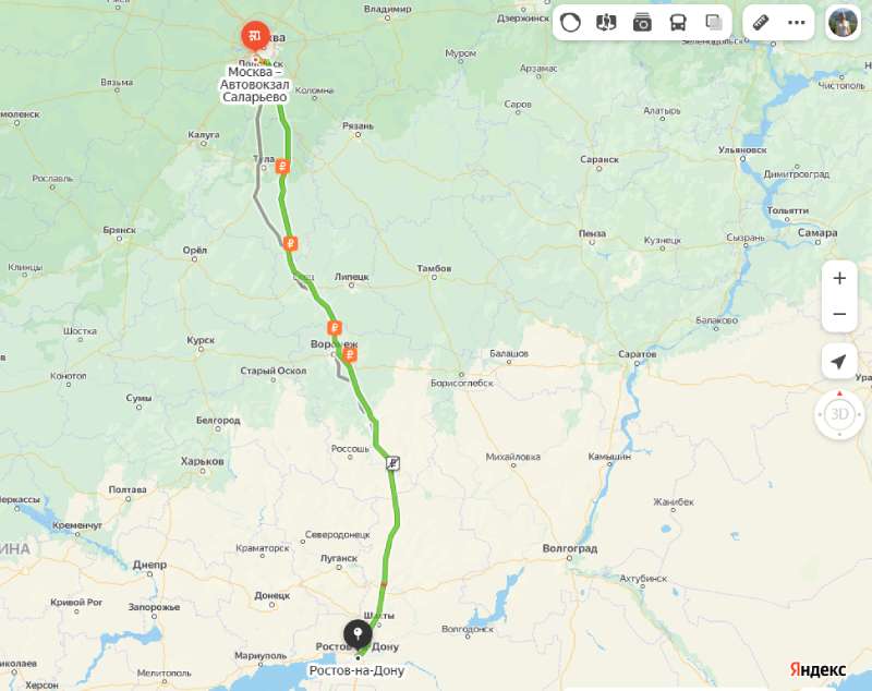 Москва - Ростов-на-Дону карта