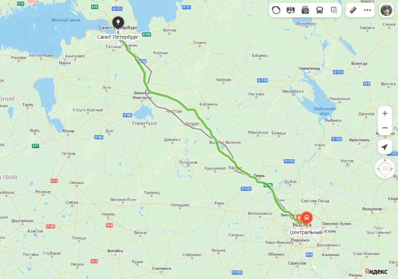 Москва - Санкт-Петербург карта