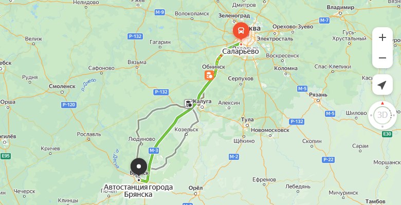 маршрут автобуса Москва – Брянск