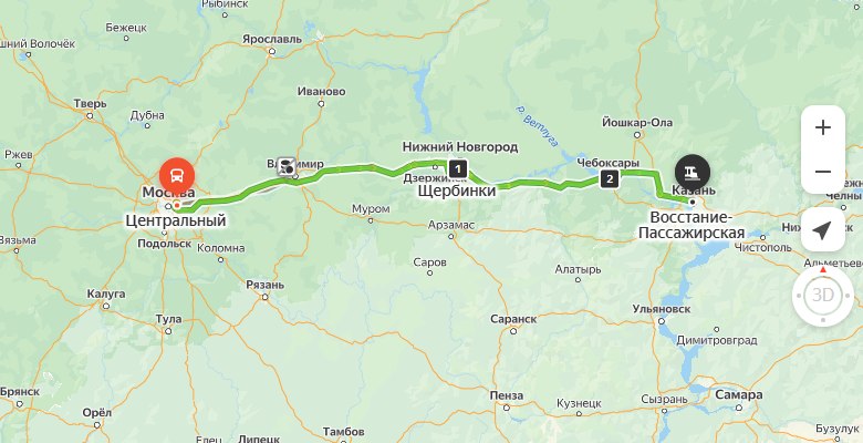 маршрут автобуса Москва - Казань