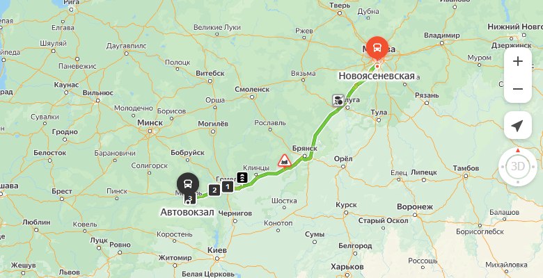 маршрут автобуса Москва - Мозырь