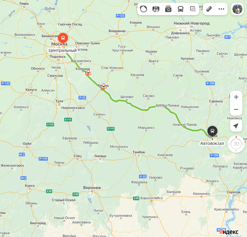 Москва - Пенза карта