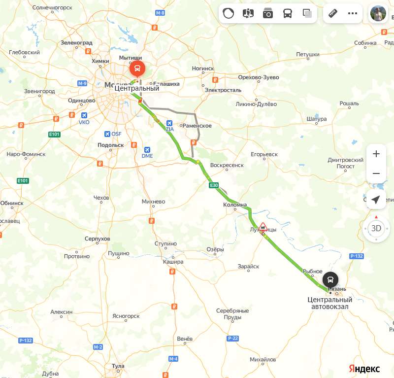 Москва - Рязань карта