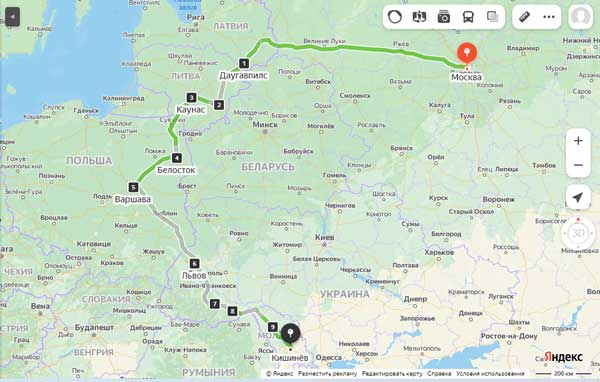 маршрут автобуса Москва - Кишинев