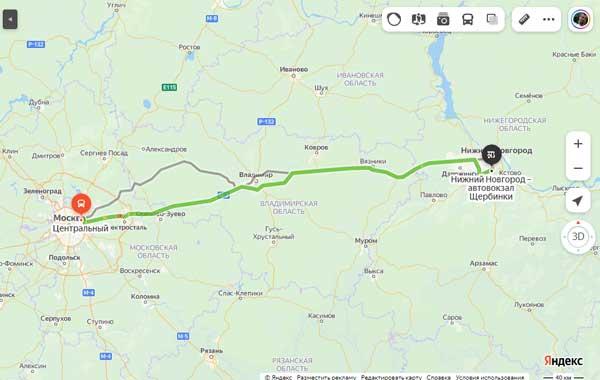 Москва - Нижний Новгород карта