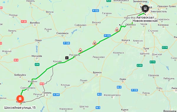 маршрут автобуса Мозырь Москва