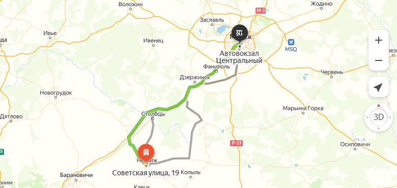 маршрут автобуса Несвиж - Минск